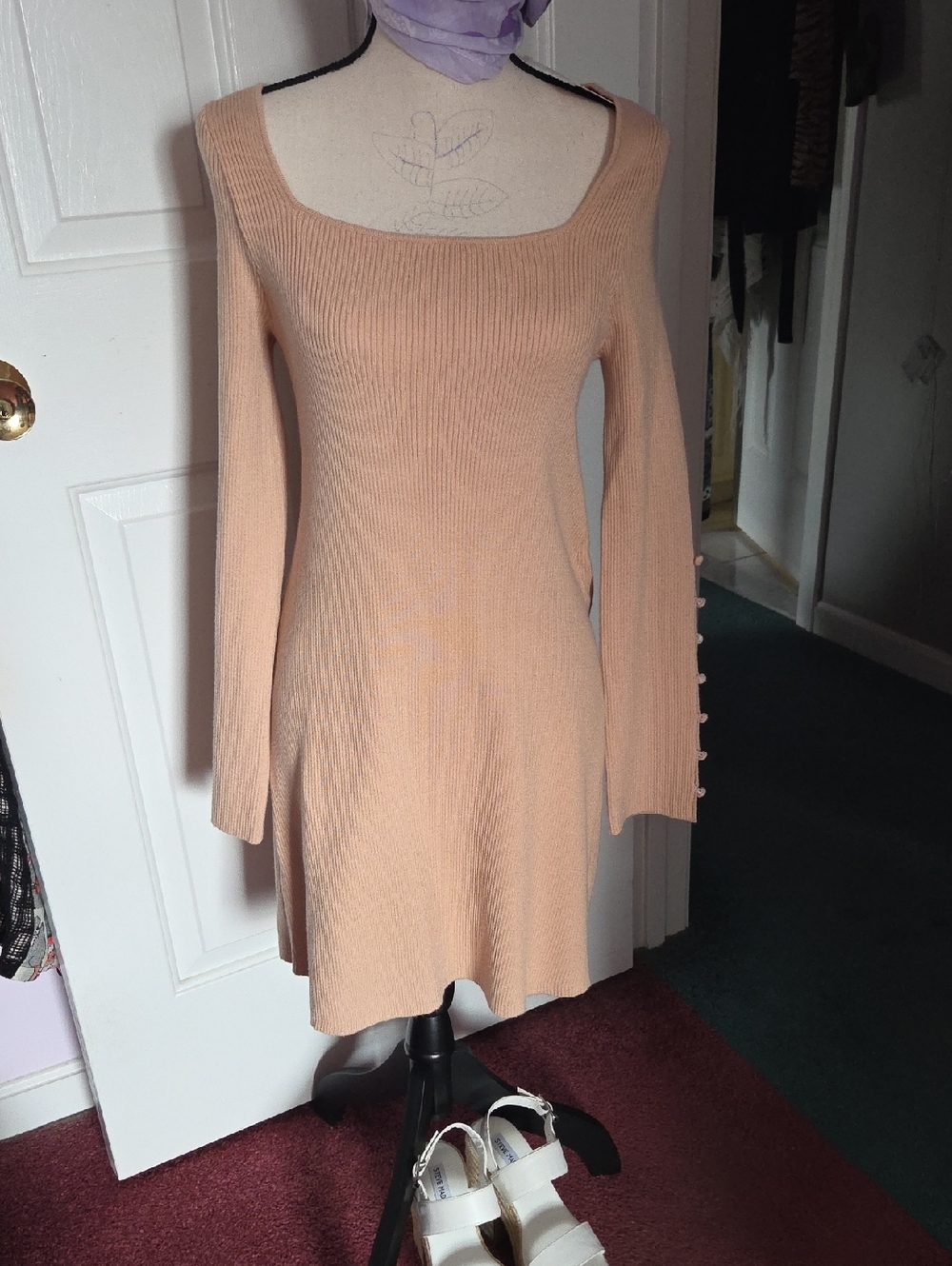 Willow & Wind Women's Square Neck Knit Dress in Blush Pink